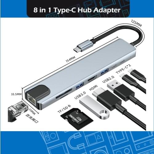 8 in 1 Multi Function HDMI USB TF SD Card Reader Type C Hub Adapter For MacBook Pro Air Retina Type-C Station