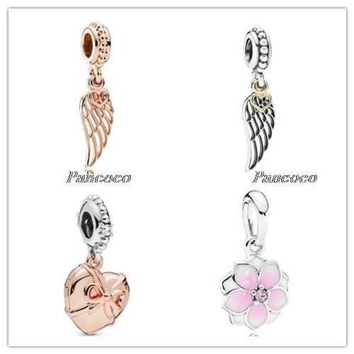 925 Sterling Silver Rose Gold Color Angle Wing Pendant Beads Fit Women Pandora Bracelets & Necklace Diy Jewelry