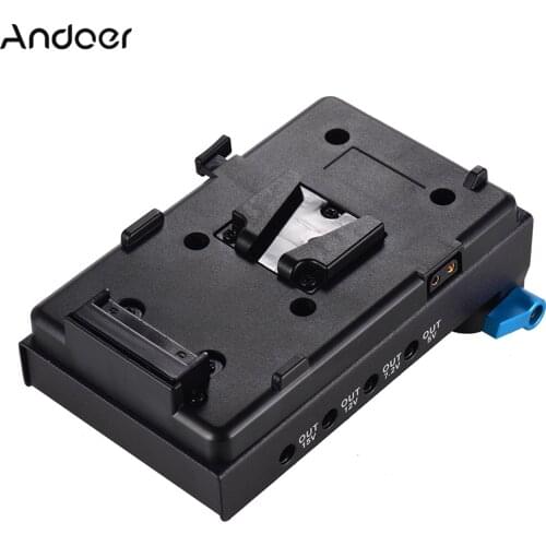 Andoer V Mount Battery Plate Adapter with Dual Hole Rod Clamp Dummy Battery Adapter for BMCC Canon for Audio Recorder Microphone