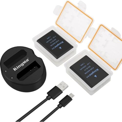 KingMa EN EL14 EN-EL14 Battery(2PCS )+Dual USB Charger Kit For Nikon P7000 P7100 P7700 P7800 D3100 D3200 D3300 D3400 D5300