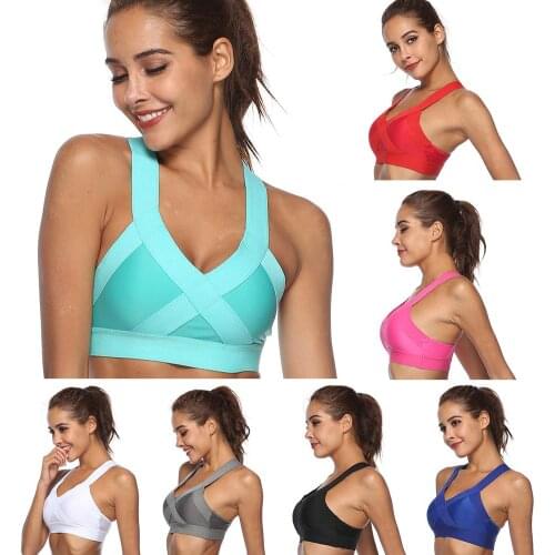 Women Breathable Sports Bra Absorb Sweat Shockproof Padded Wireless V Neck Cross Back Bra Quick Dry Sports Gym Yoga Crop Top