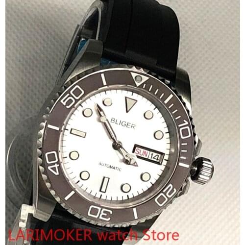 Mens luxury sports and leisure waterproof mens black belt strap bracelet watch mh36 mechanical clock gray bezel rotating