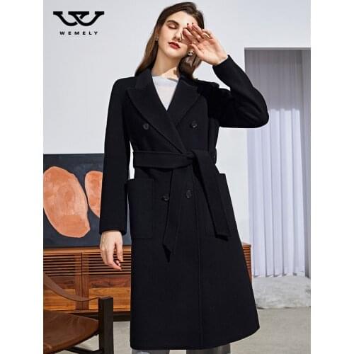 Black double-sided cashmere coat womens medium and long French wool coat autumn and winter 2021