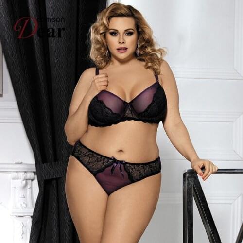 Comeondear Sexy Plus Size Purple Cute Boudoir Bra Set With Underwire Summer Breathable Full Cup Sensual Lingerie Woman RB80273