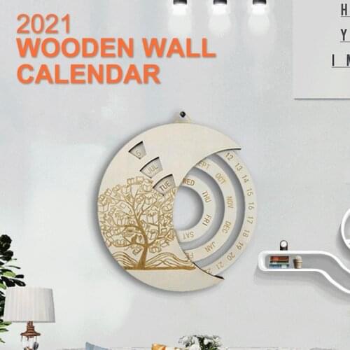 Wooden Calendar Round Engraved Flower Pattern Study Desk Calendar Handicraft Decoration Durable Christmas Home Decor