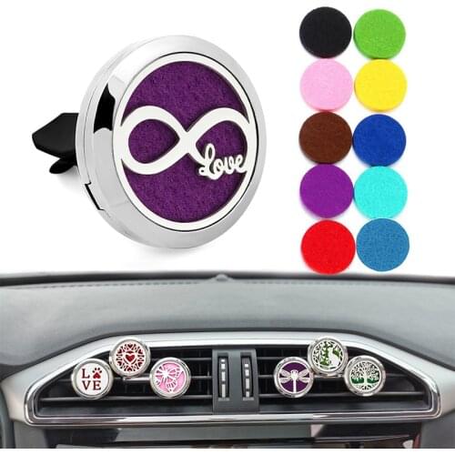 Infinite Love Heart 30mm Plain Stainless Steel Essential Oil Aromatherapy Car Diffuser Locket Vent Clip Perfume 10pcs Pads