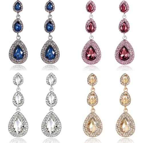 Elegant Women Jewelry 4 Colors Artificial Crystal Rhinestone Water Drop Long Hanging Earrings 2021 Trend for Women 2021