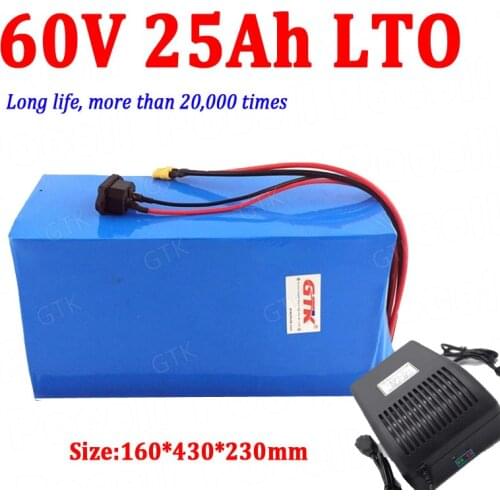 GTK LTO 60V 25AH Lithium titanate battery BMS LTO for 60v Forklift bike scooter bicycle bakfiets AVG motorcycle + 5A charger