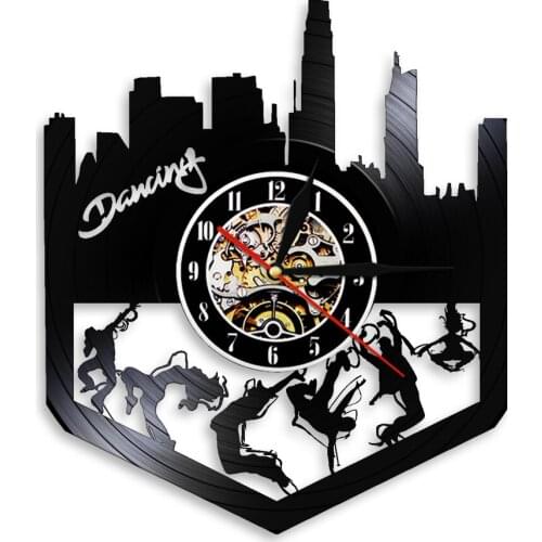 Hip Hop Breakdance Dancer Silhouette Vinyl Record Wall Clock Street Dancing Retro Music Album Longplay Clock Music Art Crafts