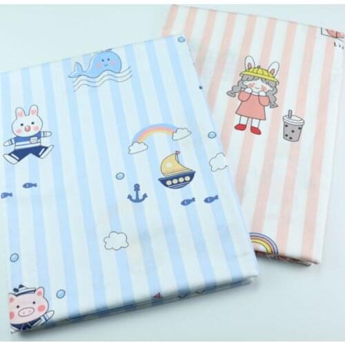 LIttle Girl Sailor Striped Cotton Fabric Pink Blue By Half Meter Patchwork Baby Romper Kids Bedding Sewing Handmade Materials