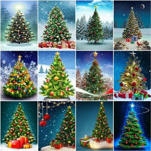 HUACAN Full Square Round Diamond Painting Christmas Tree 5D DIY Diamond Embroidery Landscape Mosaic Winter Wall Art Decor