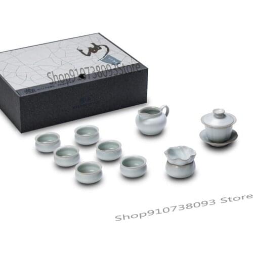 Tea Set Ceramic Set Household Tea Drinking Kung Fu Teapot Cover Bowl Tea Cup Complete Set Of Accessories Office Ruyao Te
