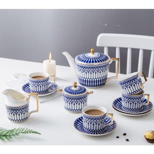 Coffee Cup Suit Blue Lines Ceramics Tea Set Originality Afternoon