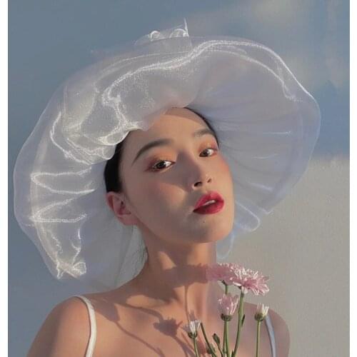 Lady Romance Summer Lace Wide Brim Church Wedding And Photography Fedora Lace Bowknot Flat Top Hat British Style Elegant Hat