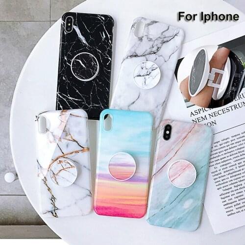 Fashion TPU Silicone Glossy Marble Case Cover For Iphone XS Max X XR 7 8 Plus 6 6S Plus With Fold Holder Grip Stand Case Cover