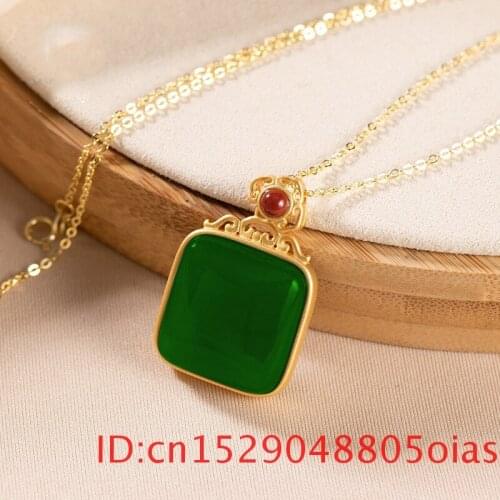 Natural Hetian Jade Retro Pendant Necklace Amulet 925 Silver Jewelry Fashion Chalcedony Gifts Women for