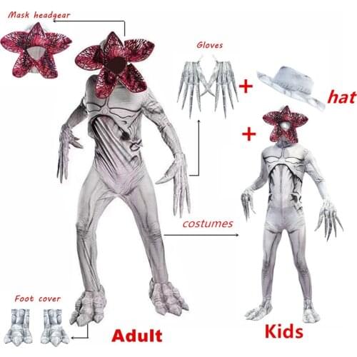 New Halloween Costume for Kids/adults Stranger Things 3 Scary Demogorgon Fortress Cosplay Carnival Party Creepy Zentai Bodysuit