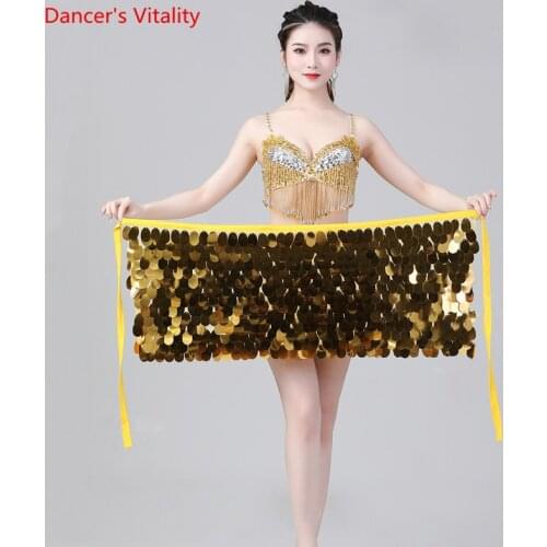 Belly Dance Hip Scarf Shiny Sequins Belt Practice Clothes Female Adult Elegant Bandage Skirt Profession Performance Clothing