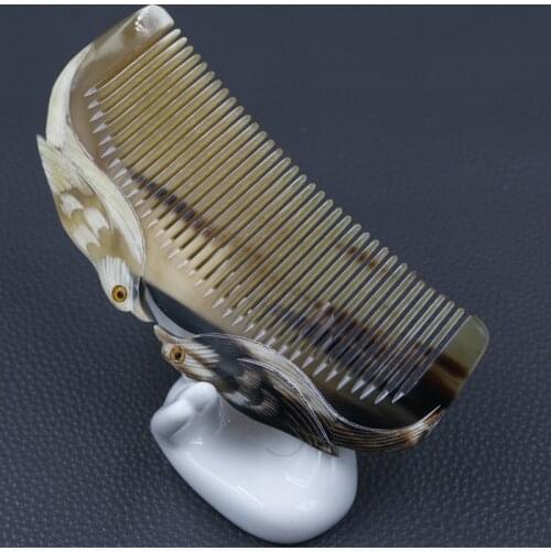Natural Vietnam Ox Horn Comb Love Bird Engraved Horn Comb Hair Care Professional Massage Comb