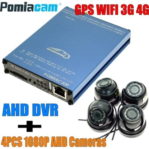 SDVR104 GPS WIFI G-sensor 4G AHD Mobile SD Card DVR system HD 1080P AHD Cameras 4CH Car Bus Vehicle DVR monitoring system