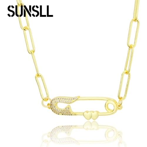Sunsll Collares Choker Paper Clip Necklace Rectangular Safety Pin Pendent Womens Neck Chain Korean Fashion Jewelry Accessories