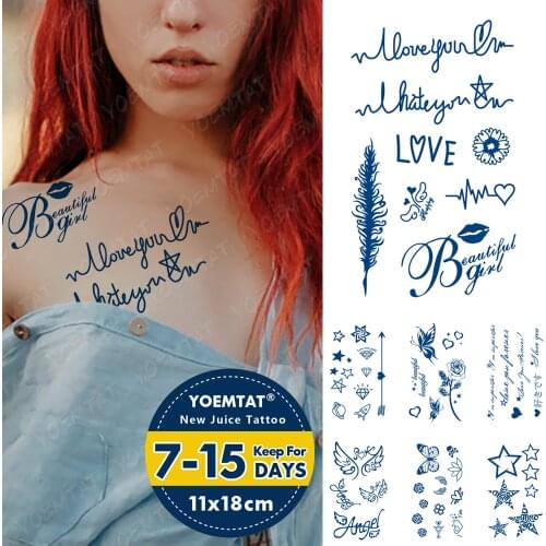 Juice Lasting Ink Tattoos Body Art Waterproof Temporary Tattoo Sticker Text I Love You Tatoo Arm Fake Little Stars Tatto Women