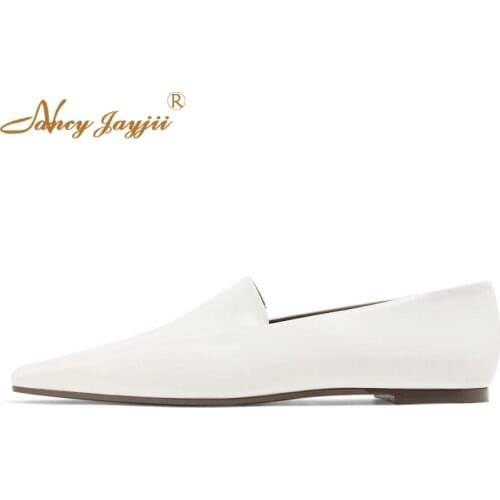 The Row Minimal Leather Loafers Shoes Leather Flat White Square Toe Dress/Casual Women Shoes Plus Us Size 45 17 Nancyjayjii