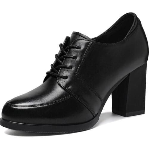 Round-Toe Thick-Heel Low-Top Shoes, Internally Increased Lace-Up WomenS Shoes, Platform WomenS Shoes