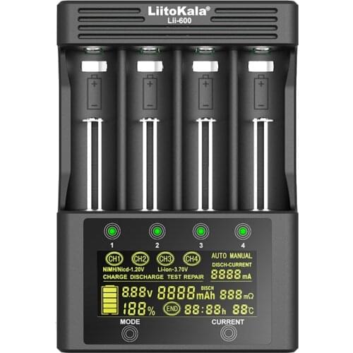 LiitoKala lii-600 lii 600 LCD Smart Battery Charger 1.2V 3.7V 18650 17500 26650 AA AAA Lipo Lithium Flashlight Battery Charger