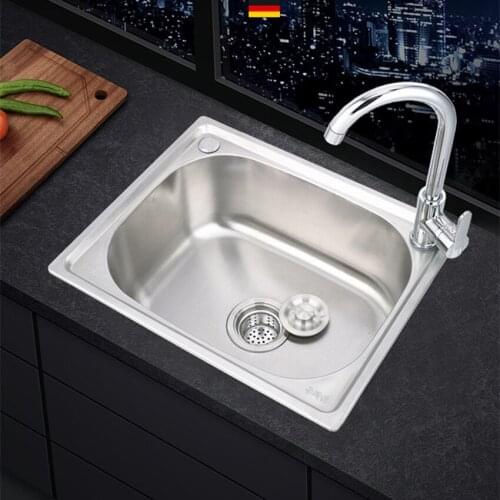 Thickened Sink 304 Stainless Steel Sink Kitchen Sink Single Sink Basin Sink Single Large Single Slot Set 37*31/ 42*38cm optional