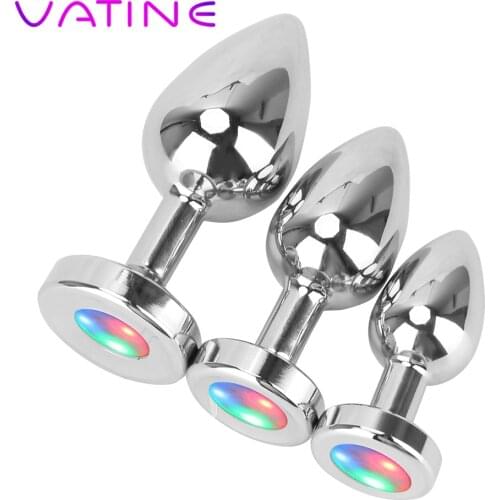 VATINE Bright Metal Anal Plug Anal Stimulator Sex Toys for Women Man Luminous Butt Plug Dildo Prostate massage S/M/L Adult Games