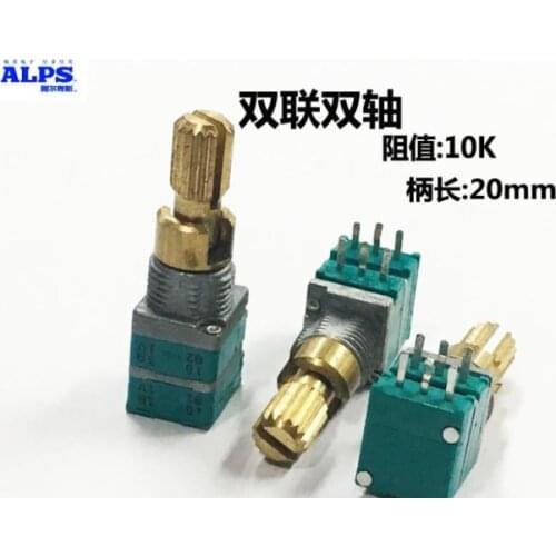 [VK] Japan ALPS AB type metal shaft RK097 10K dual double potentiometer A10K B10K shaft 2 unit volume switch handle 20mm switch