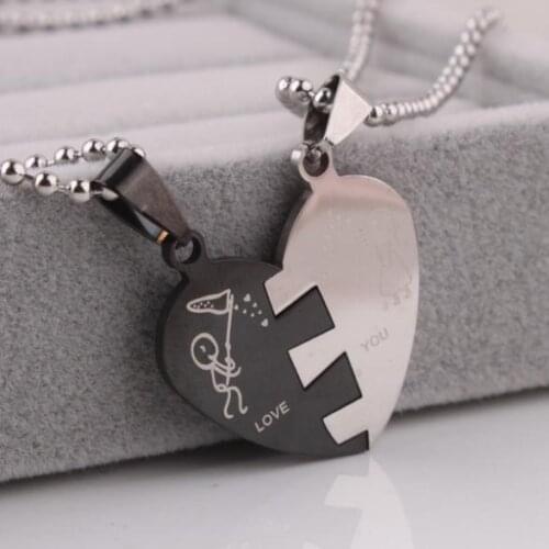 Lovers In half heart pendant necklaces bead chain for men women 316L Stainless Steel necklace wholesale