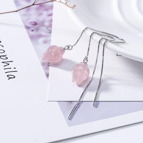 Earrings for women 925 sterling silver inlaid natural pink crystal orchid sweet elegance all-match womens silver earrings