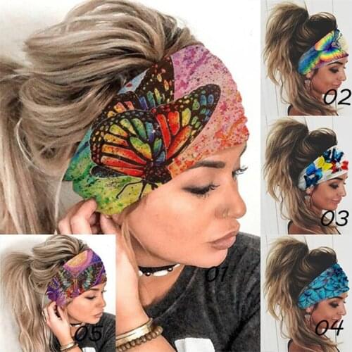 2021 Fashion Tie Dye Butterfly Hair Scarf Women Ribbon Bow Square Headscarf Female Headband Hair Scarves Lady Head