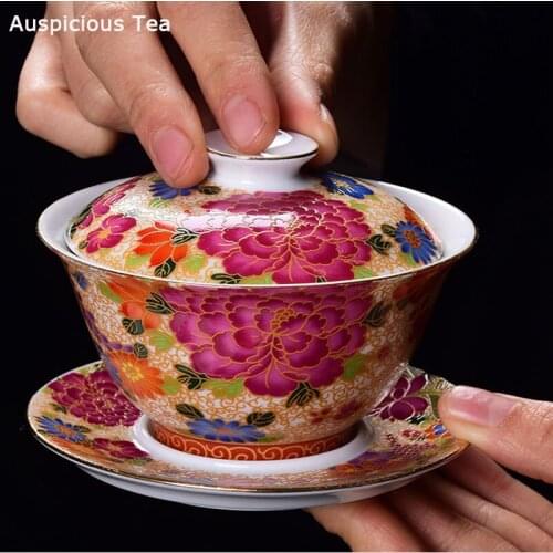 150ml Handmade Ceramics Gaiwan Jingdezhen Exquisite Enamel Color Tea Bowl Hand-painted Tea Set Travel Teaware Drinkware