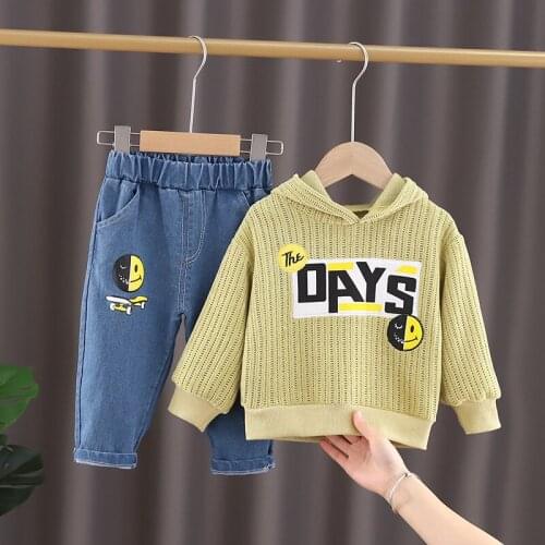 2021 Baby Clothes Boys and Girls Hoodies 2pcs Sets Spring and Autumn Suits Letters Hooded Sports Tracksuit Baby Top Jean ST20017