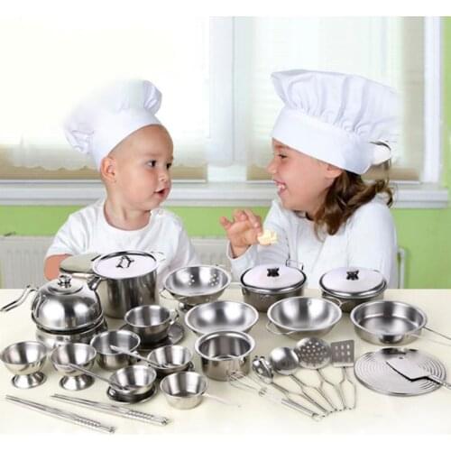 25pcs Stainless Steel Kitchen Cooking Utensils Mini Kitchen Tools Play House Q6PD