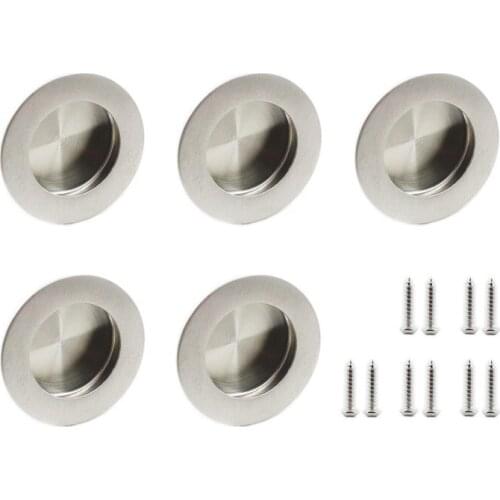 5 Pack Flush Pull Closet Door Hardware Finger Pull, Recessed Kitchen Cabinet Handles Pulls, Round Flush Pull Handle Dia 50mm