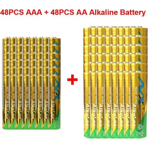 96pcs pack) 48PCS 1.5V AAA LR03 AM4 E92 140MIN + 48PCS LR6 AA E91 AM3 UM3 MN1500 360MIN alkaline dry battery for Electric toys