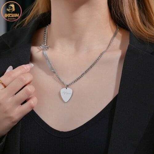 Akizoom Romantic Stainless Steel Necklaces Heartbeat Pendant Thick Chain Necklace for Women Girls Personal Jewelry Party Gift