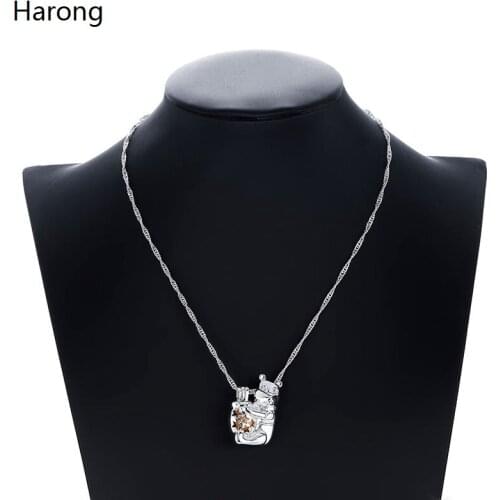 Animated Little Bear Vigny Pearl Pendant Necklace Cartoon Cute Child Gift Stainless Steel Link Chain Quality Jewelry Accessories