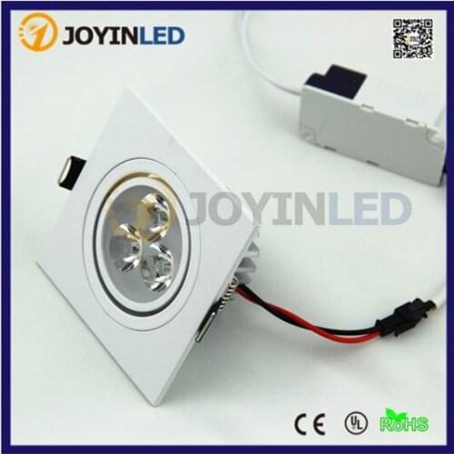 Free shipping 10pcs AC85-265V 3x1W 6W Square white recessed ceiling led downlights for home bedroom