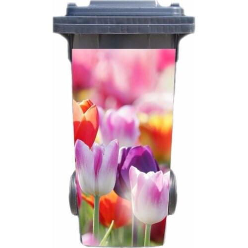 Free shipping DIY Flowers Adhesive Removable Waterproof Sticker Decals Rubbish bin trash can Cover sticker 120liter 240liter