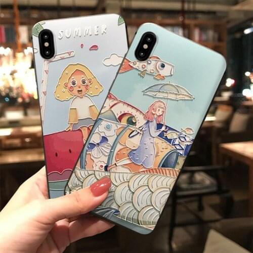 Painting 3D Embossed Phone Case for iPhone X XS XR 11 12 Pro MAX 6 7 8 Plus SE2 Capa Soft TPU Back Covers Cozy Matte Cases Coque