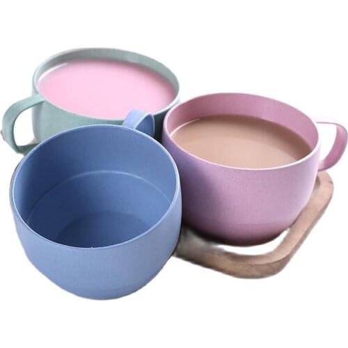 Environmental Wheat Straw Milk Coffee Cup Biodegradable Breakfast Cup Teacup Mug With Simple Plain Ribbon Handle