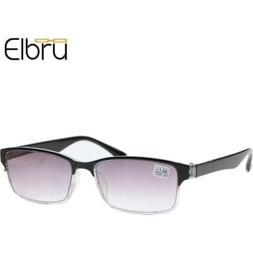 Elbru Vintage Square Progressive Gray Lens Reading Glasses Black Antifatigue Presbyopic Eyeglasses Unisex Degree +1.0 to +4.0