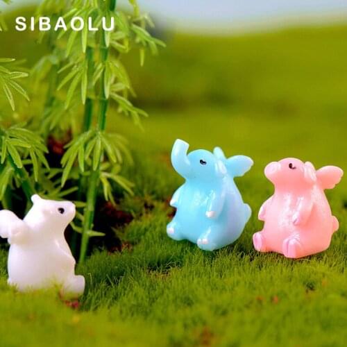 3pcs Angel Elephant figurine Pure color Resin Craft animal Model home decor miniature fairy garden decoration DIY accessories