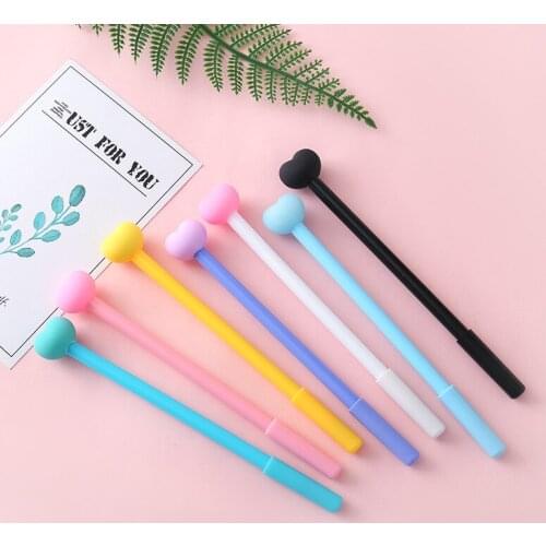 48pcs/set Stationery Pink Girl Love Pen Cute Girl Writing Instrument Tool Heart Shape Gel Ink Pen 0.5mm