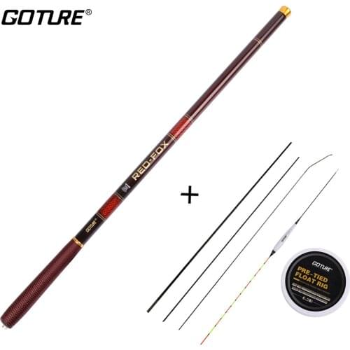 Goture Stream Carp Fishing Set RED FOX Carbon Stream Hand Fishing Rod ,Float And Line Rig Kit With Spare Top Three tips